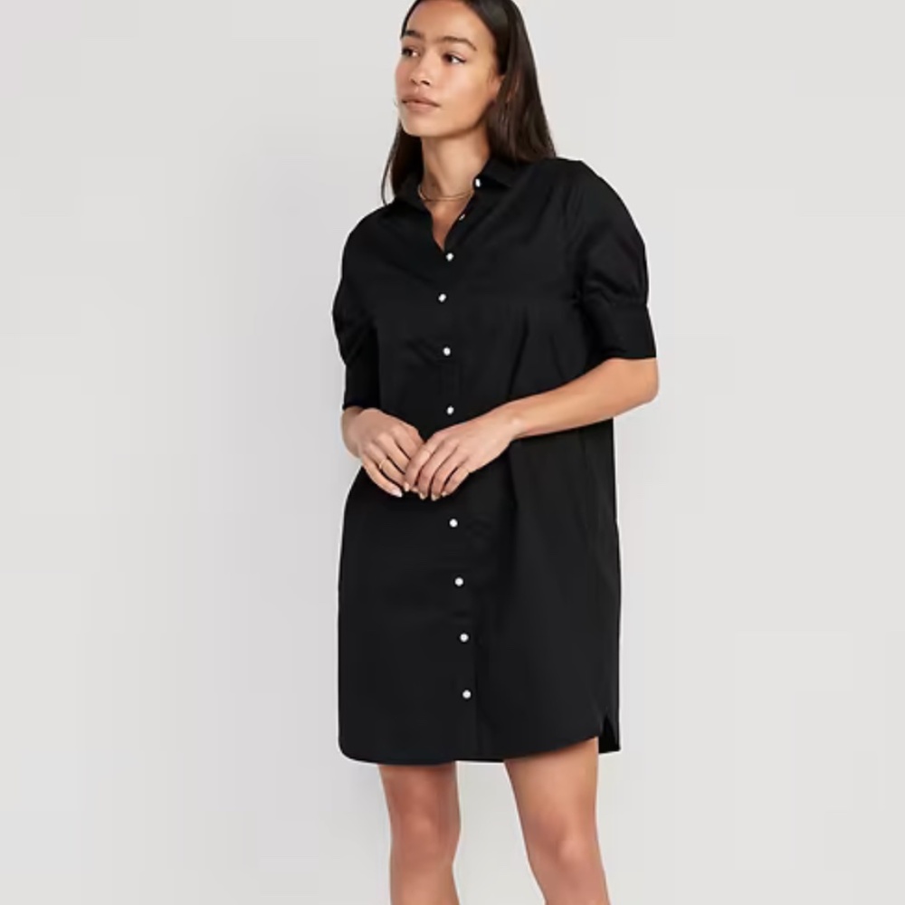 Black poplin short sleeved shirt dress